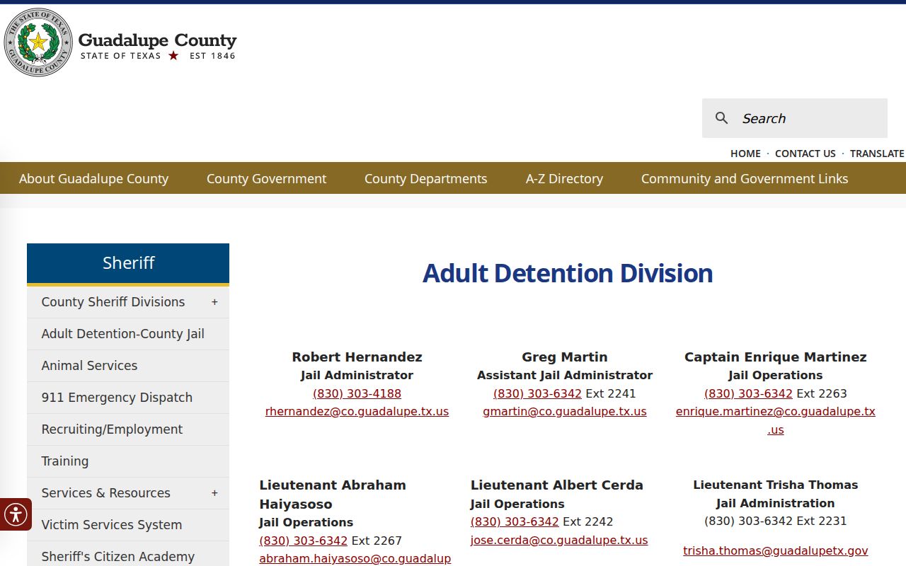 Guadalupe County arrest history Adult Detention Center information