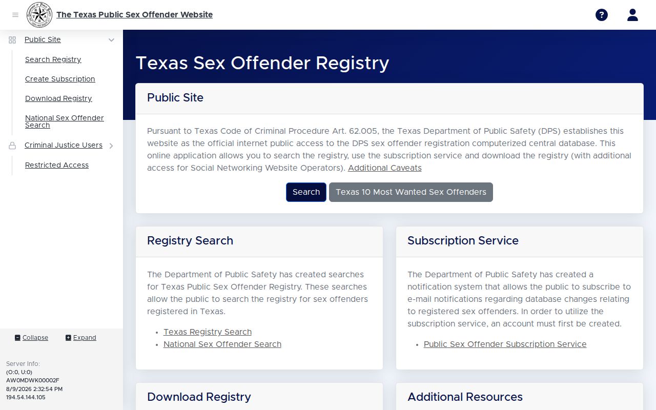 Guadalupe County sex offender registry map and public notice